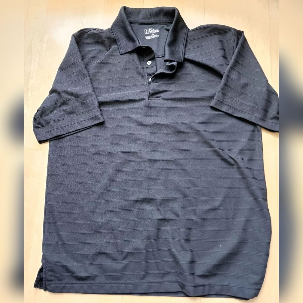 PGA Tour Polo Shirt Mens Size Large Black Stripe Short Sleeve